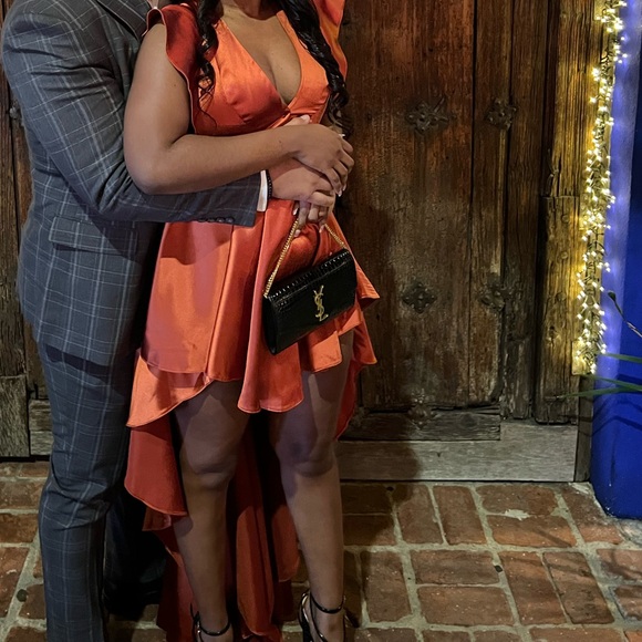 High Low Rust Satin Sexy Dress - Picture 4 of 5